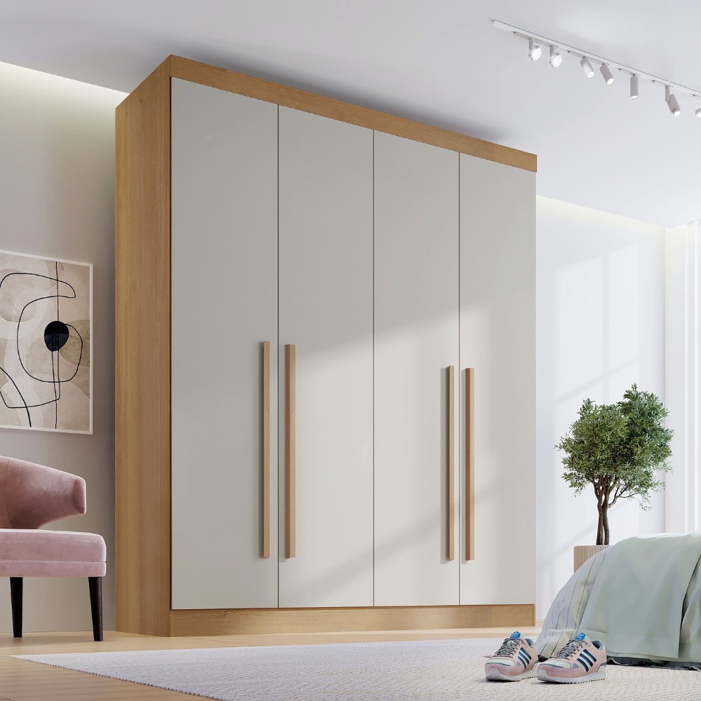 Guarda Roupa Solteiro MDF 4 Portas 3 Gavetas Paris Plus Cinamomo/Off White Guarda Roupa Solteiro MDF 4 Portas 3 Gavetas Paris Plus Cinamomo/Off White - Oferta na Shopee