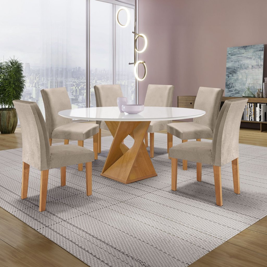Conjunto Mesa Barcelona 120cmx120cm 6 Cadeiras Espanha Tampo Plus Redondo Vidro Yescasa Cinamomo/Off White/Boucle Bege Conjunto Mesa Barcelona 120cmx120cm 6 Cadeiras Espanha Tampo Plus Redondo Vidro Yescasa Cinamomo/Off White/Boucle Bege - Oferta na Shopee
