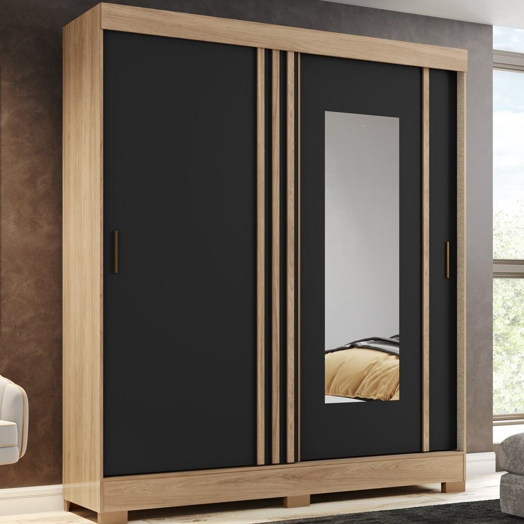 Guarda-roupa Solteiro 2 Portas de Correr 2 Gavetas com Espelho B353 Jequitibá Bril/Preto Guarda-roupa Solteiro 2 Portas de Correr 2 Gavetas com Espelho B353 Jequitibá Bril/Preto - Oferta na Shopee
