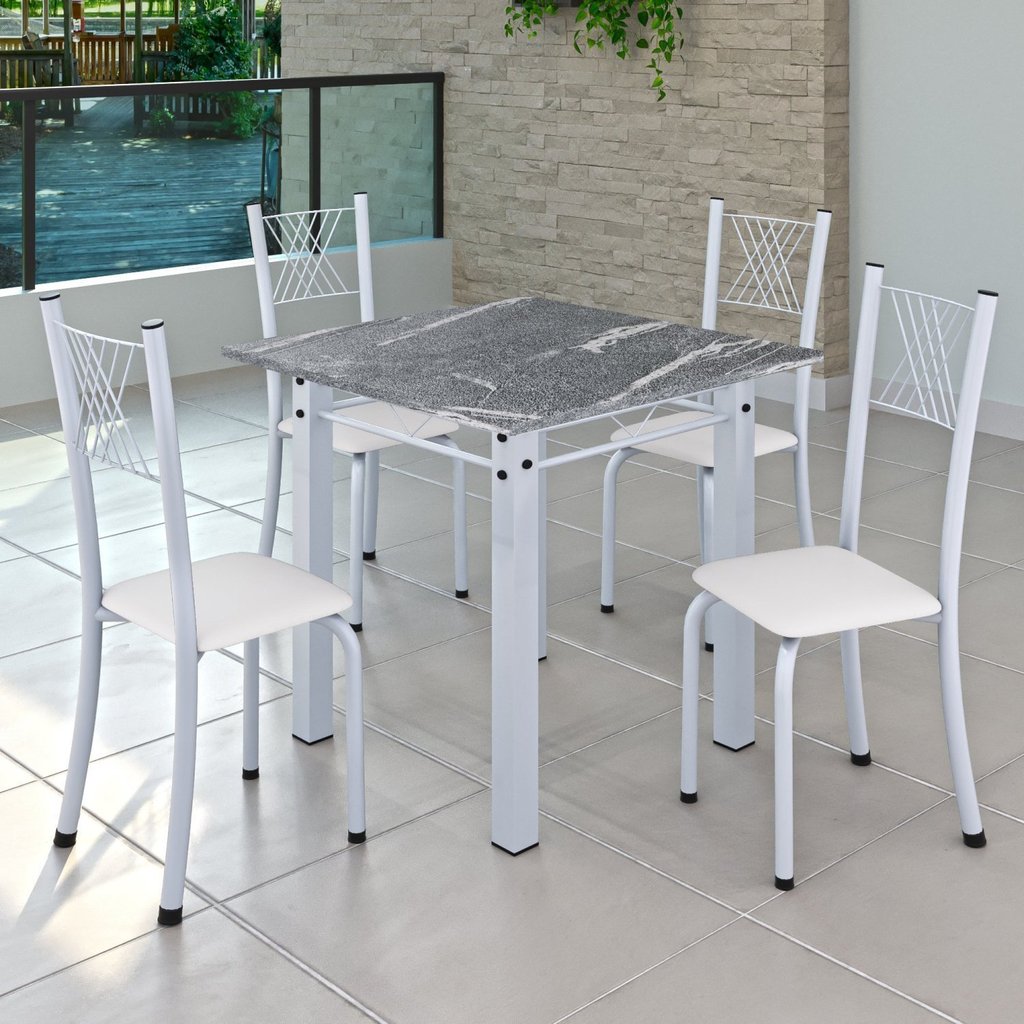 Conjunto de Jantar Mesa 70x70cm Tampo de Granito Topázio com 4 Cadeiras Sara Yescasa Branco Liso Conjunto de Jantar Mesa 70x70cm Tampo de Granito Topázio com 4 Cadeiras Sara Yescasa Branco Liso - Oferta na Shopee