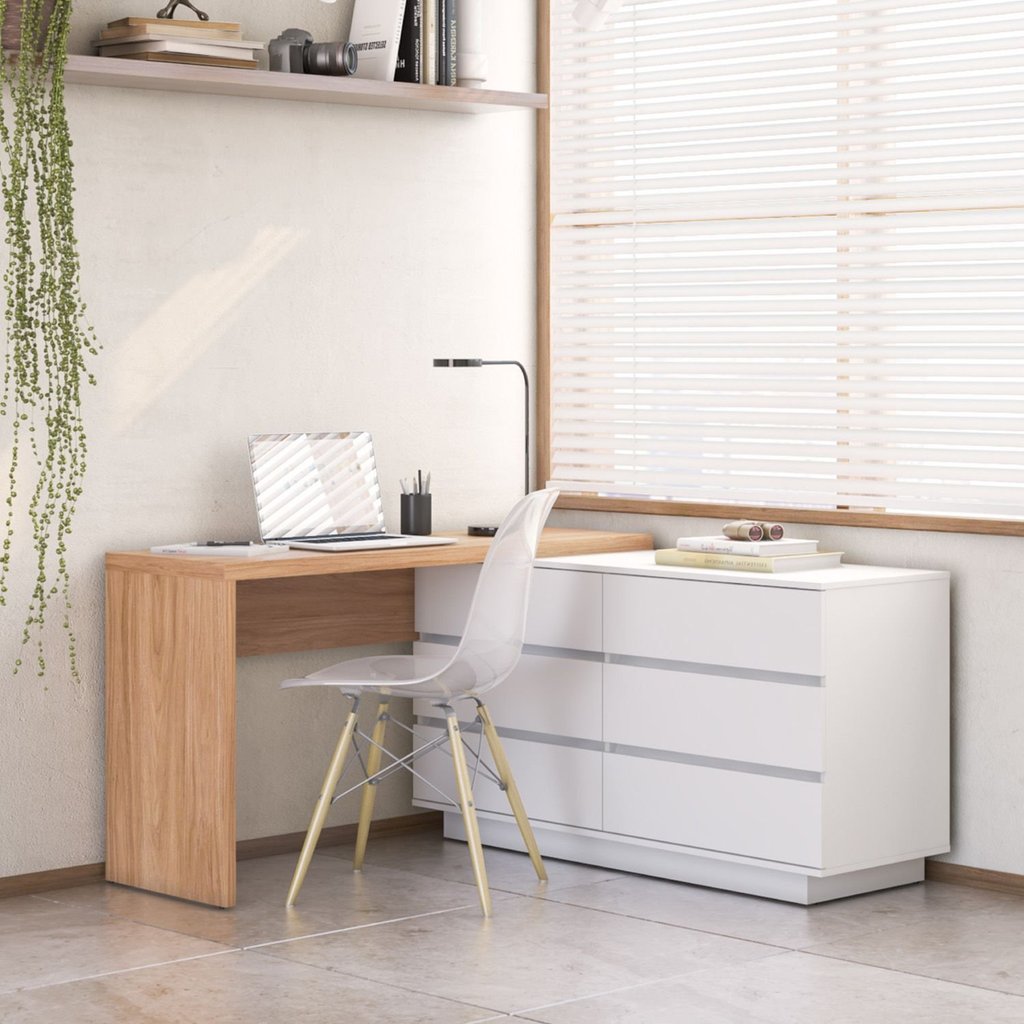Escrivaninha em L ou Reta 140cm 6 Gavetas Oring CabeCasa MadeiraOriginals Branco/Itapuã Escrivaninha em L ou Reta 140cm 6 Gavetas Oring CabeCasa MadeiraOriginals Branco/Itapuã - Oferta na Shopee