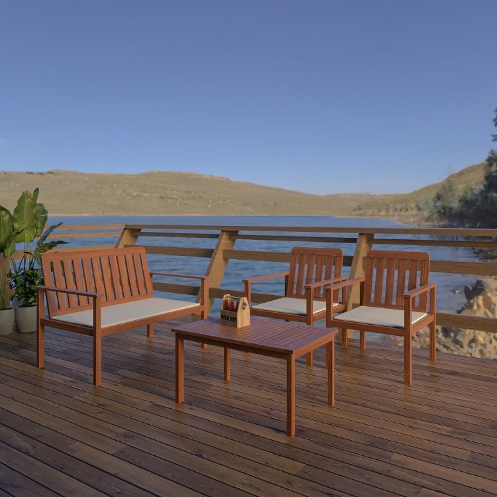 Conjunto para Jardim com Mesa Lateral, 2 Poltronas e Banco em Madeira Maciça Havelock Conjunto para Jardim com Mesa Lateral