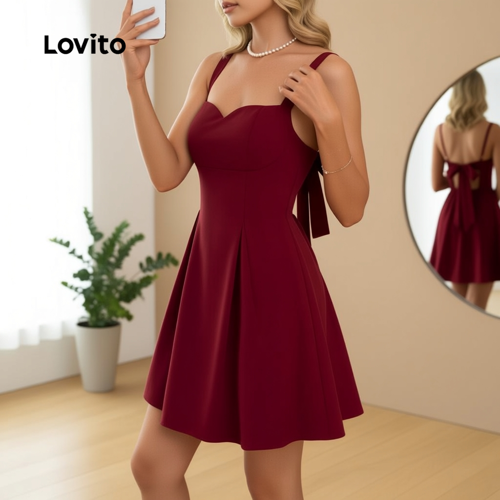 Lovito Vestido Sofisticado para Festa de Natal com Laço Traseiro e Decote V Vermelho Primavera Verão Feminino LBL30259 Lovito Vestido Sofisticado para Festa de Natal com Laço Traseiro e Decote V Vermelho Primavera Verão Feminino LBL30259 - Oferta na Shopee