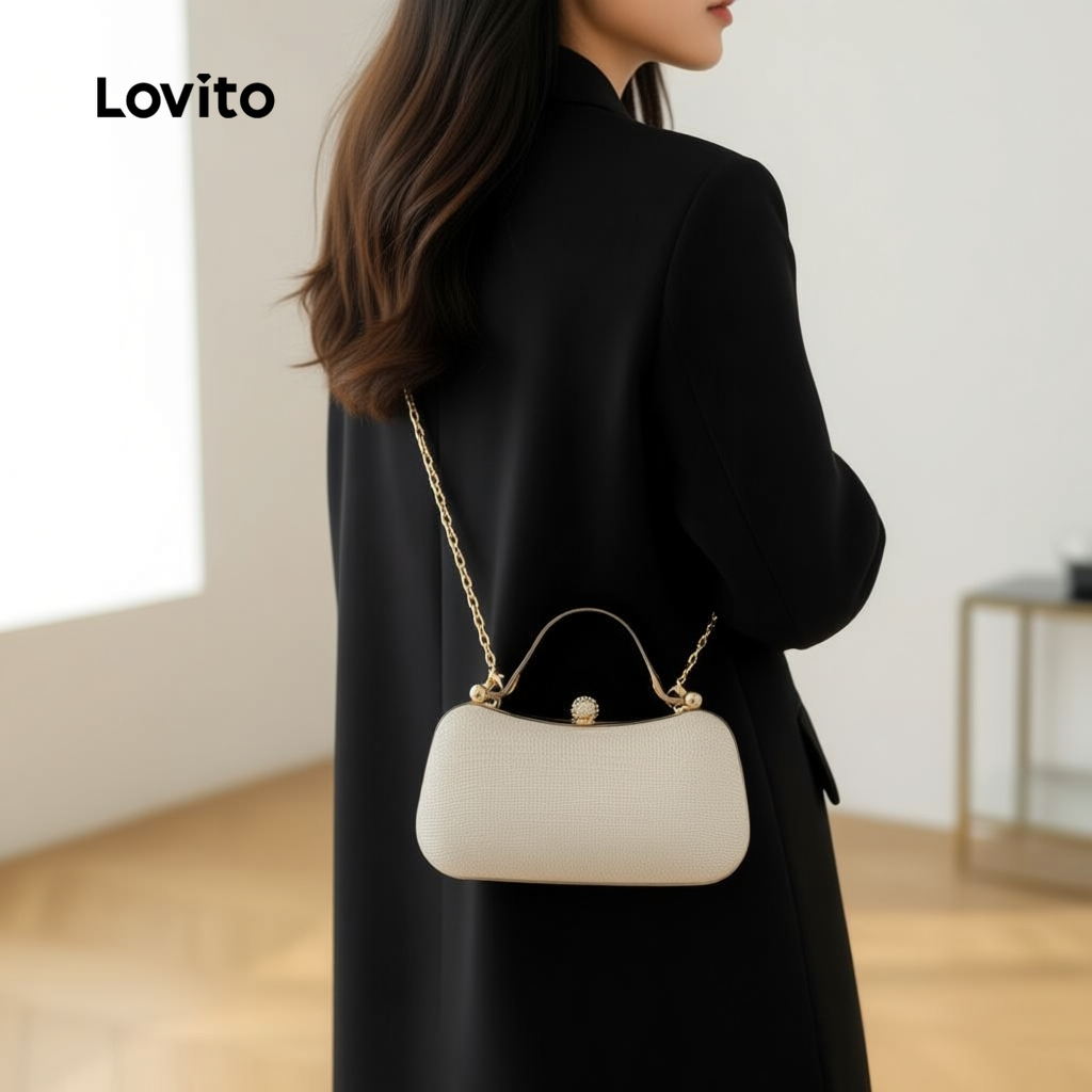 Lovito Refine Bolsa de Mão Compacta Feminina em Tecido com Lantejoulas Elegante LFA98155 - Oferta na Shopee