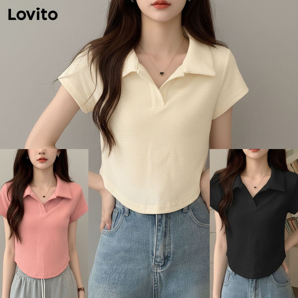 Lovito Camiseta Feminina Casual Lisa Waffle Em Malha Com Bainha LNE27015 (Multicolorido) Lovito Camiseta Feminina Casual Lisa Waffle Em Malha Com Bainha LNE27015 (Multicolorido) - Oferta na Shopee