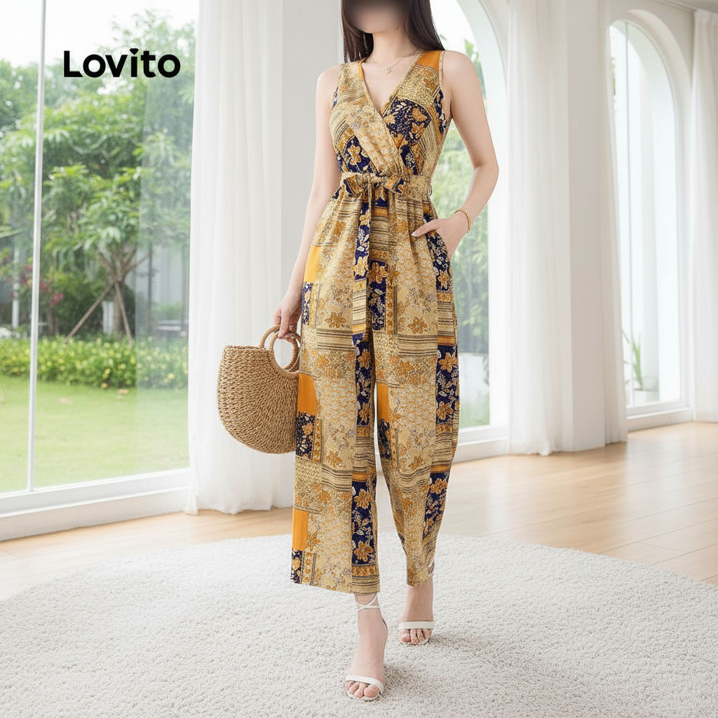 Lovito Macacão Casual Feminino com Estampa Tribal para Verão/Primavera Estilo Resort L132ED593 - Oferta na Shopee
