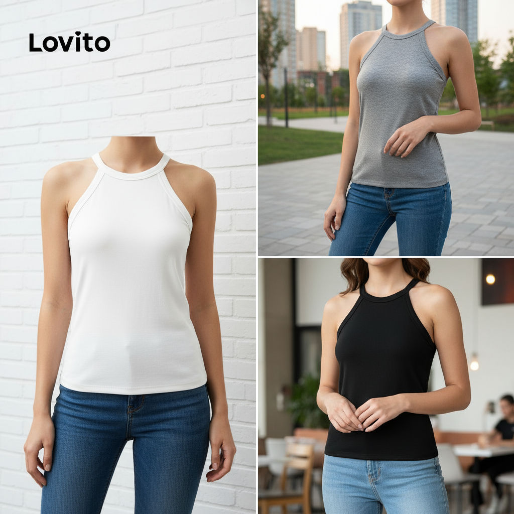 Lovito Top Básico com Bojo, Regata Feminina para Verão/Primavera LNL36137 Lovito Top Básico com Bojo