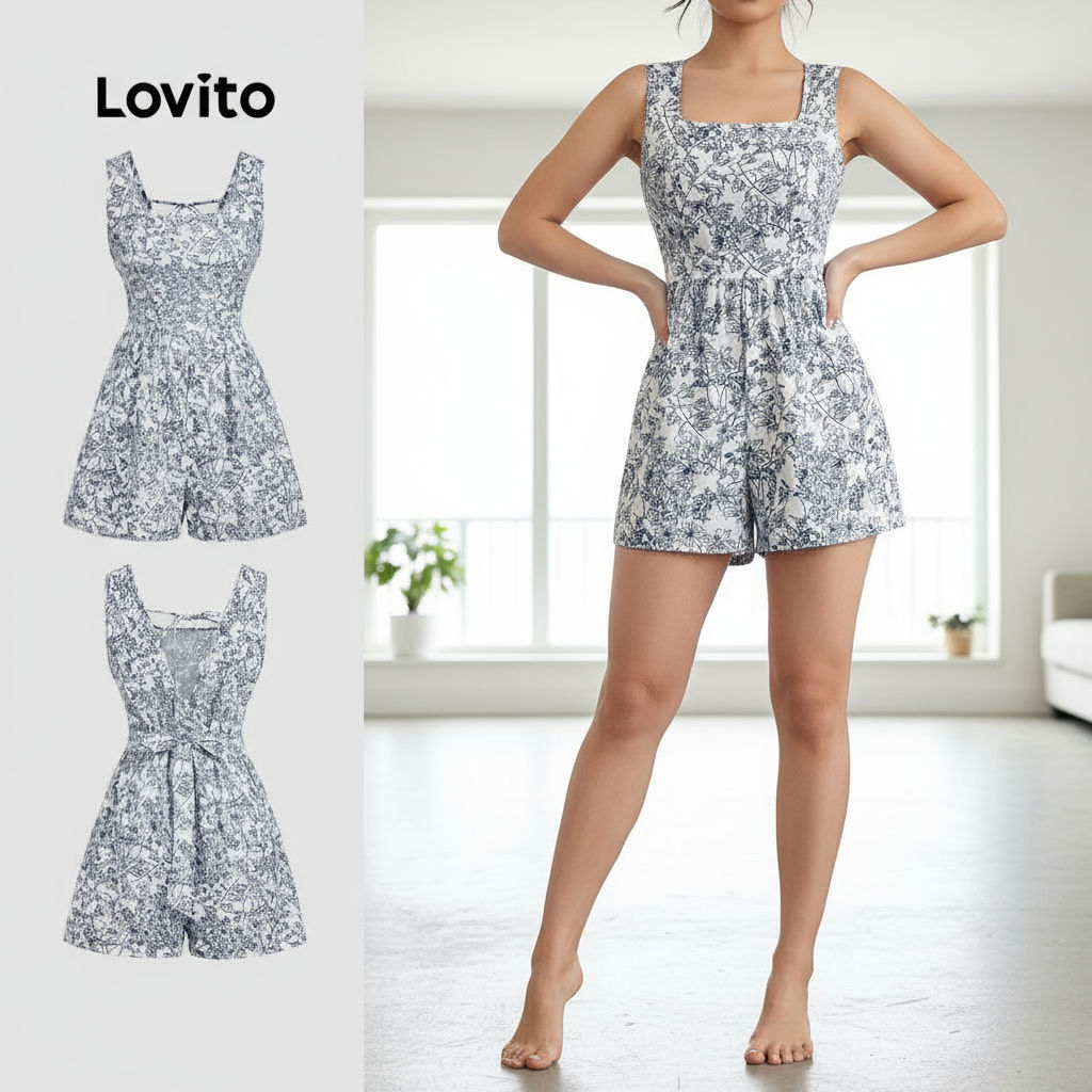 Lovito Macacão Feminino Casual com Amarração e Fenda nas Costas Confortável para Primavera/Verão L138ED214 - Oferta na Shopee