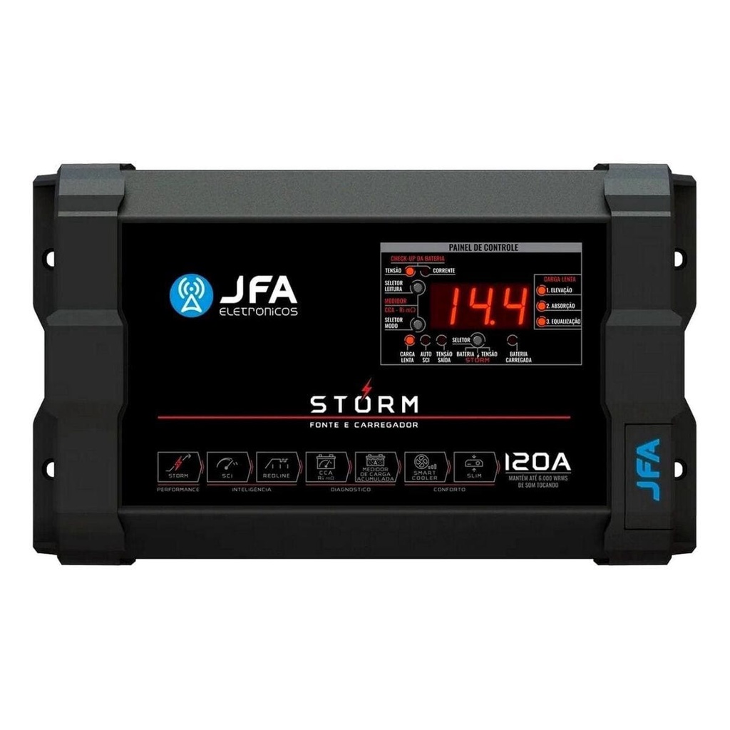 Fonte Automotiva JFA Storm 120A Bivolt Voltímetro Amperímetro Com Diagnóstico de Bateria Fonte Automotiva JFA Storm 120A Bivolt Voltímetro Amperímetro Com Diagnóstico de Bateria
