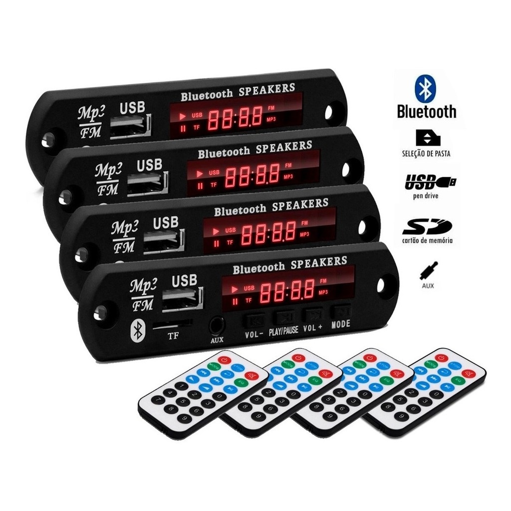 4 Placa P/ Amplificador Modulo Mp3 Bluetooth Usb Muda Pasta 4 Placa P/ Amplificador Modulo Mp3 Bluetooth Usb Muda Pasta