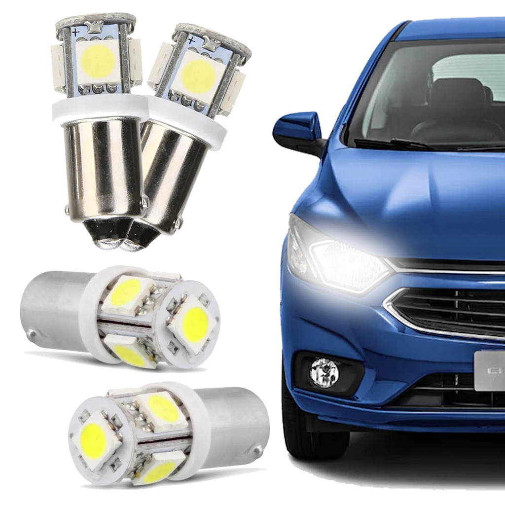 Par De Lâmpadas de LED Automotivas 69 Ba9s 1 Polo 12v Volts 5 Leds 6000k Luz Branca Branco