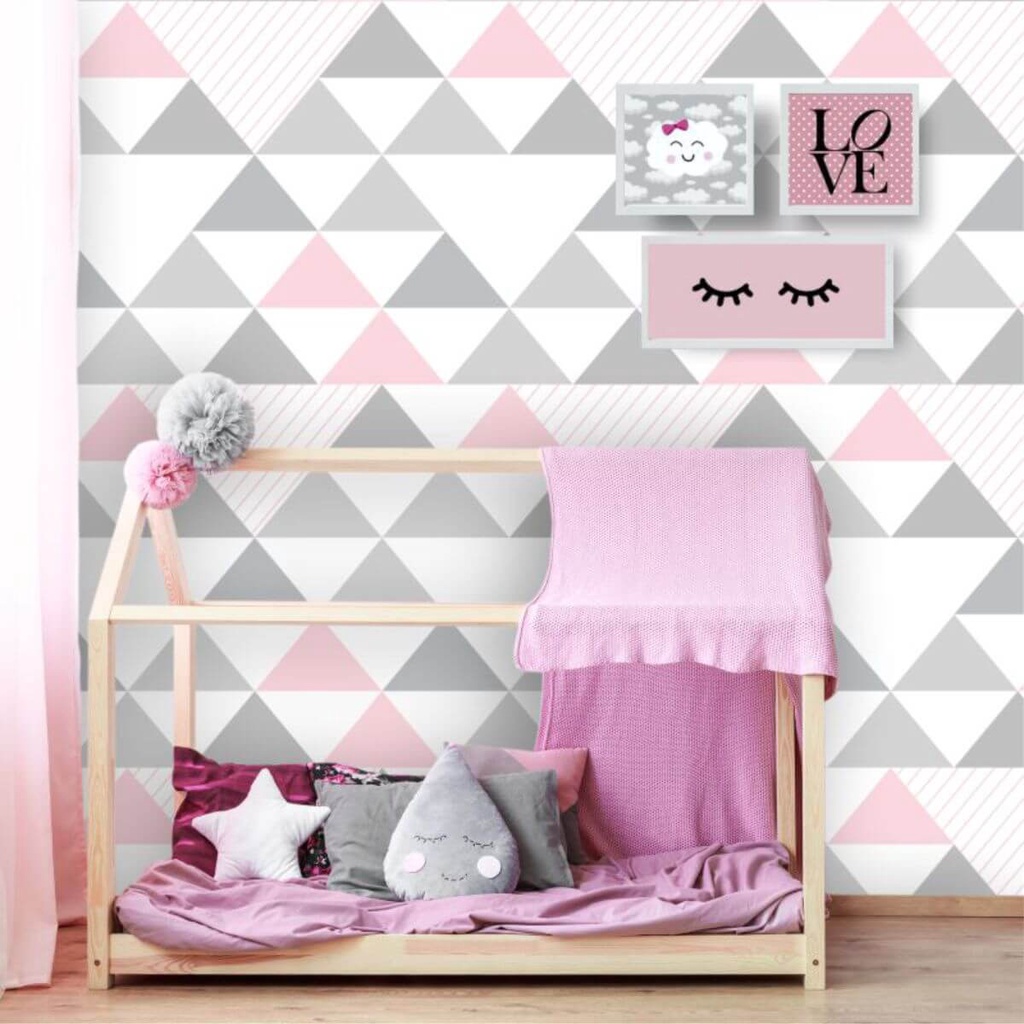 Papel de Parede Geometrico Triangulos Cinza e Rosa Decoração Quarto 50×50 Papel de Parede Geometrico Triangulos Cinza e Rosa Decoração Quarto 50×50