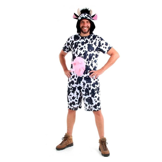 Fantasia de Vaca Masculina Curta Com Chifres e Tetas Fantasia de Vaca Masculina Curta Com Chifres e Tetas