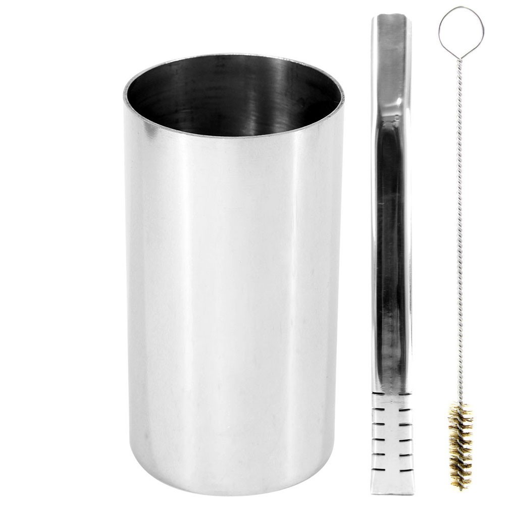 Kit Bomba e Copo de Terere Redondo 19cm Aço Inox Lisa Prata Filete Kit Bomba e Copo de Terere Redondo 19cm Aço Inox Lisa Prata Filete