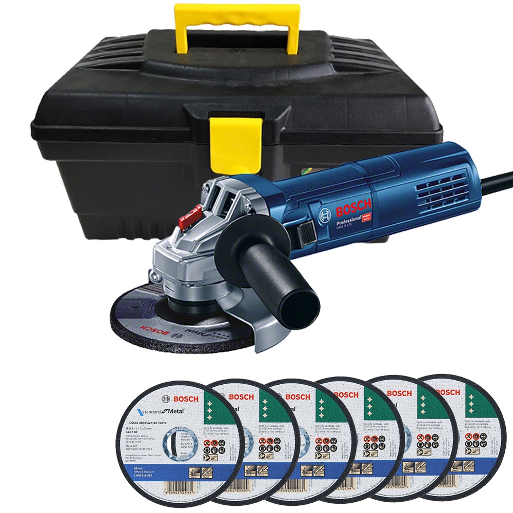 Esmerilhadeira GWS 9-125 Bosch + 6 Discos de Corte e Maleta Utility 17″ Esmerilhadeira GWS 9-125 Bosch + 6 Discos de Corte e Maleta Utility 17″