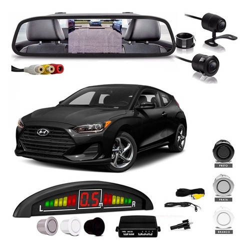 Kit Retrovisor Lcd Camera Sensor De Estacionamento Veloster Kit Retrovisor Lcd Camera Sensor De Estacionamento Veloster