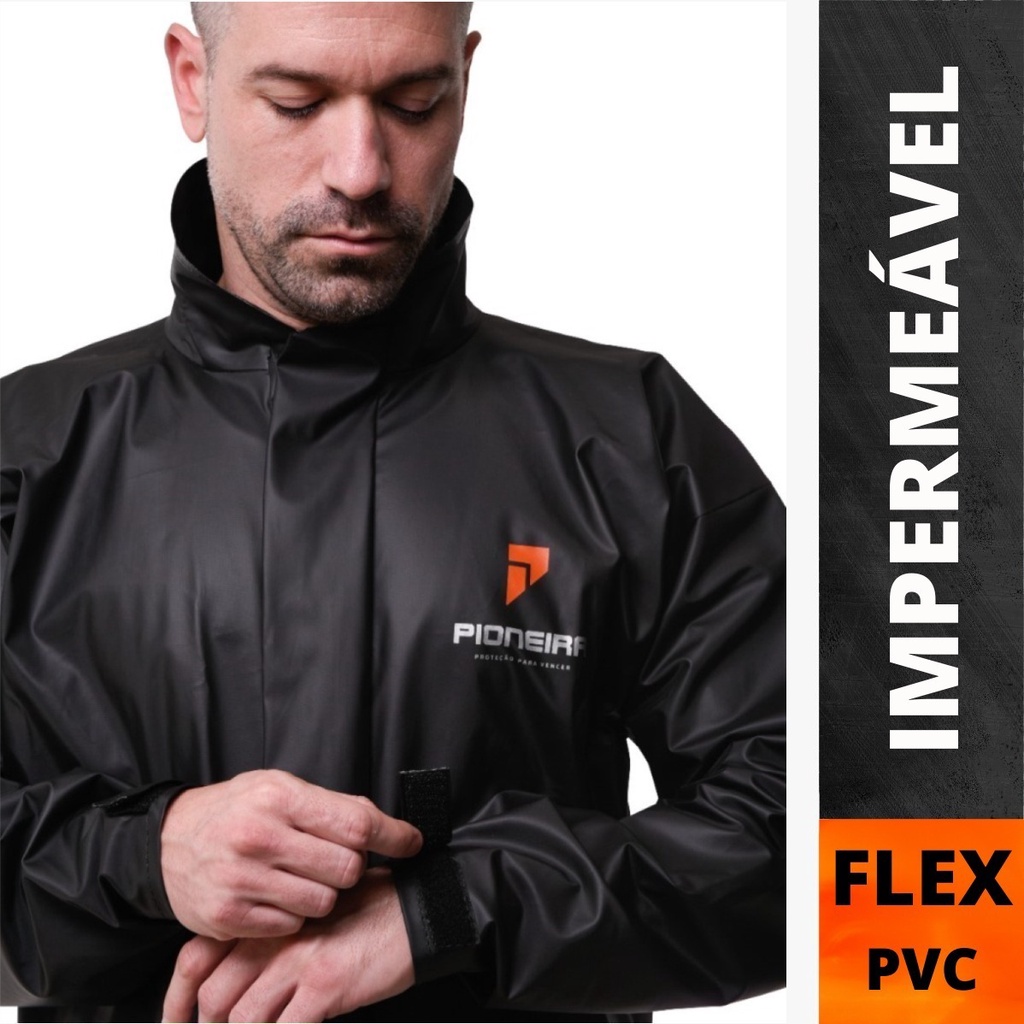 Capa de Chuva Moto Pioneira Masculina Preta Combate Gola