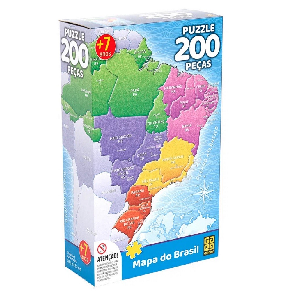 Puzzle Quebra Cabeça 200 Peças Mapa Do Brasil 03936 – Grow Puzzle Quebra Cabeça 200 Peças Mapa Do Brasil 03936 – Grow