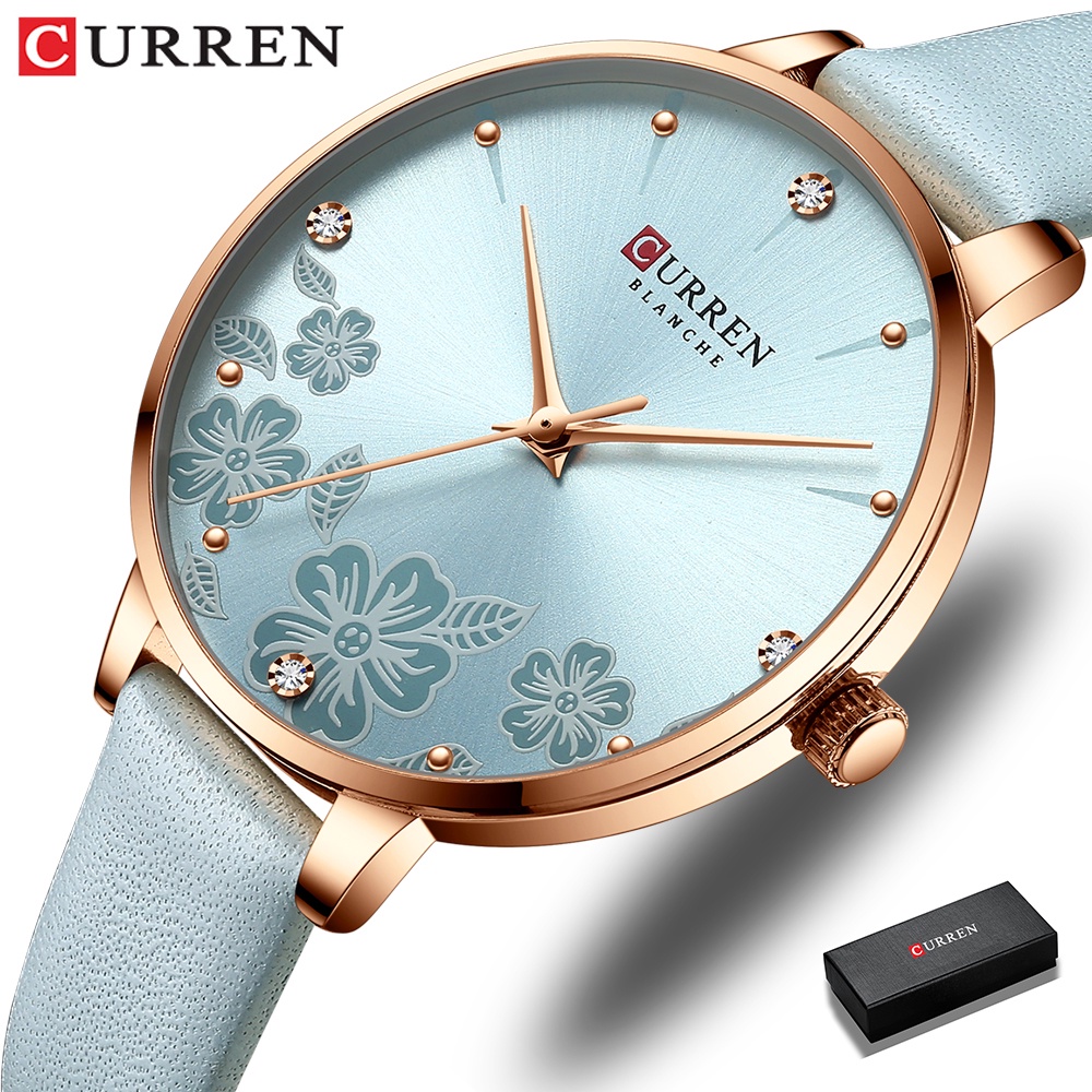 Curren Relógio De Pulso De Quartzo Feminino De Couro Com Flores Charmosa 9068 Curren Relógio De Pulso De Quartzo Feminino De Couro Com Flores Charmosa 9068