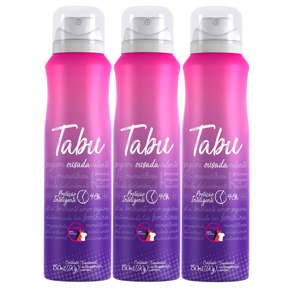 Kit Desodorante Aerosol Antitranspirante Tabu Ousada 150Ml (3 unidades) Kit Desodorante Aerosol Antitranspirante Tabu Ousada 150Ml (3 unidades)
