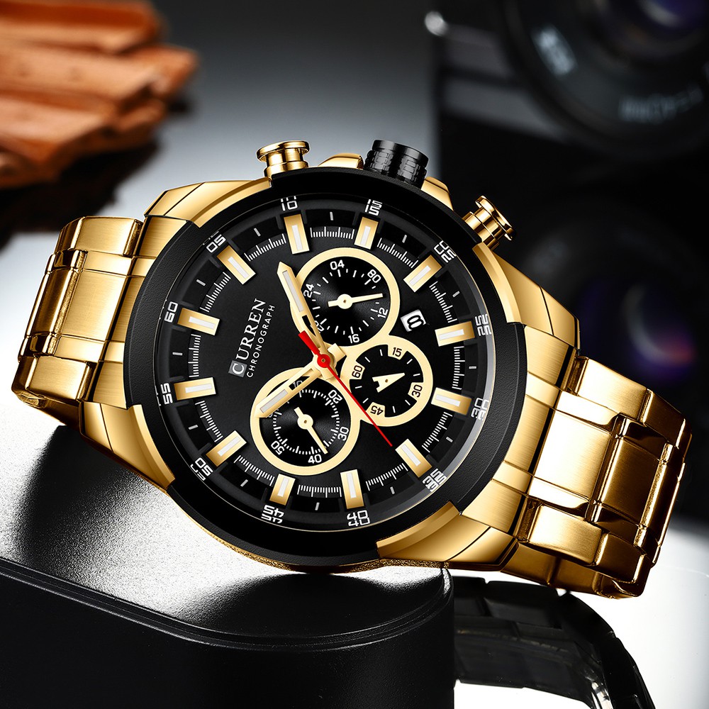 CURREN Relógio De Pulso Masculino Dourado Aço Inoxidável Quartzo Esportivo Militar À Prova D’água 8361 XS CURREN Relógio De Pulso Masculino Dourado Aço Inoxidável Quartzo Esportivo Militar À Prova D’água 8361 XS