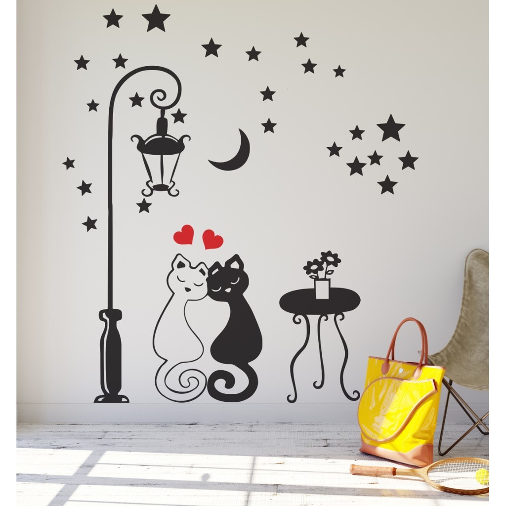 Adesivo Decorativo De Parede Vinilico Casal De Gatinhos Corações Love Estrelas Adesivo Decorativo De Parede Vinilico Casal De Gatinhos Corações Love Estrelas