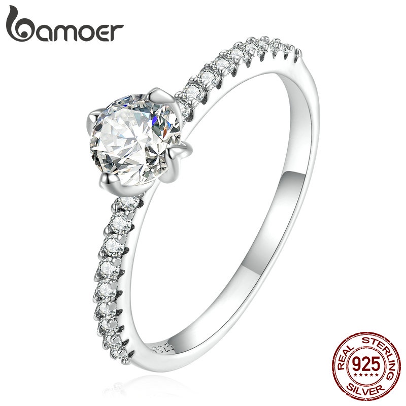 Anel De Prata Bamoer 925 Zircônio Para Mulheres/Casamento/Casal/Moda Diária Jóias Simples Anel De Prata Bamoer 925 Zircônio Para Mulheres/Casamento/Casal/Moda Diária Jóias Simples