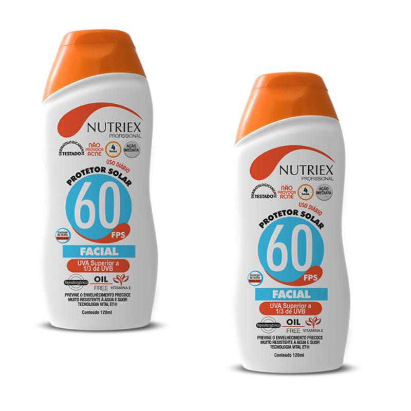 Protetor Solar Facial FPS 60 120 ML Bisnaga com 2 Peças NUTRIEX Protetor Solar Facial FPS 60 120 ML Bisnaga com 2 Peças NUTRIEX