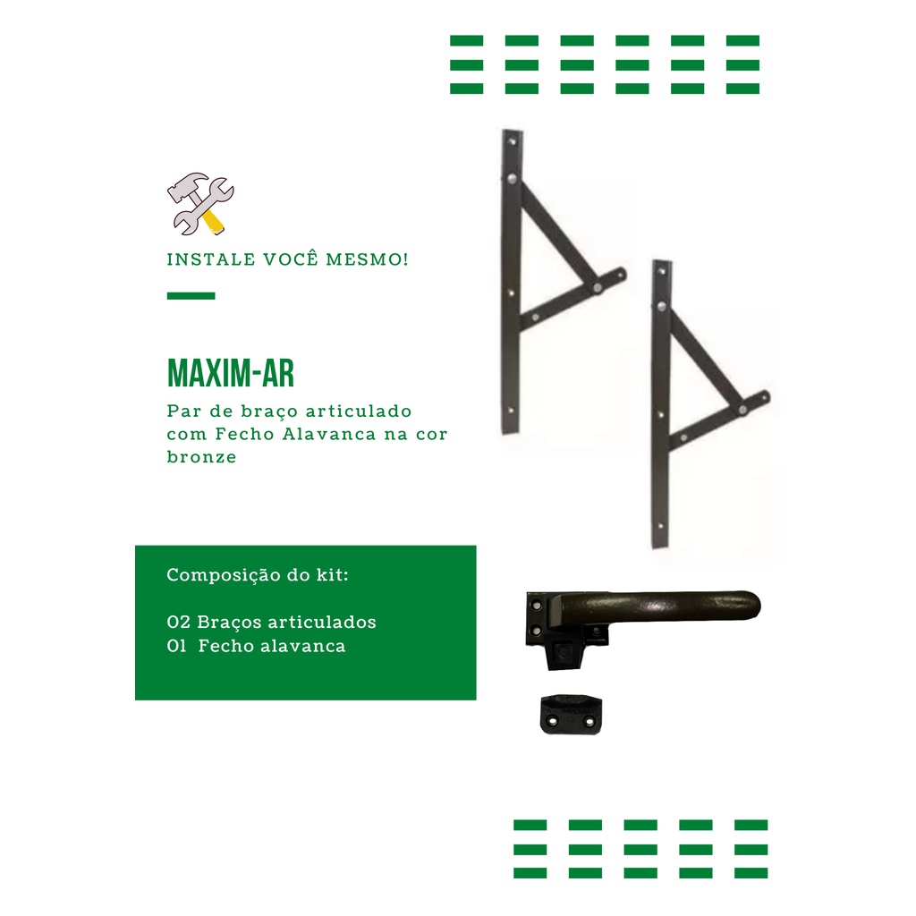 Kit Janela Maxim Ar – Braço 60cm – C/ Fecho – Em Bronze Kit Janela Maxim Ar – Braço 60cm – C/ Fecho – Em Bronze