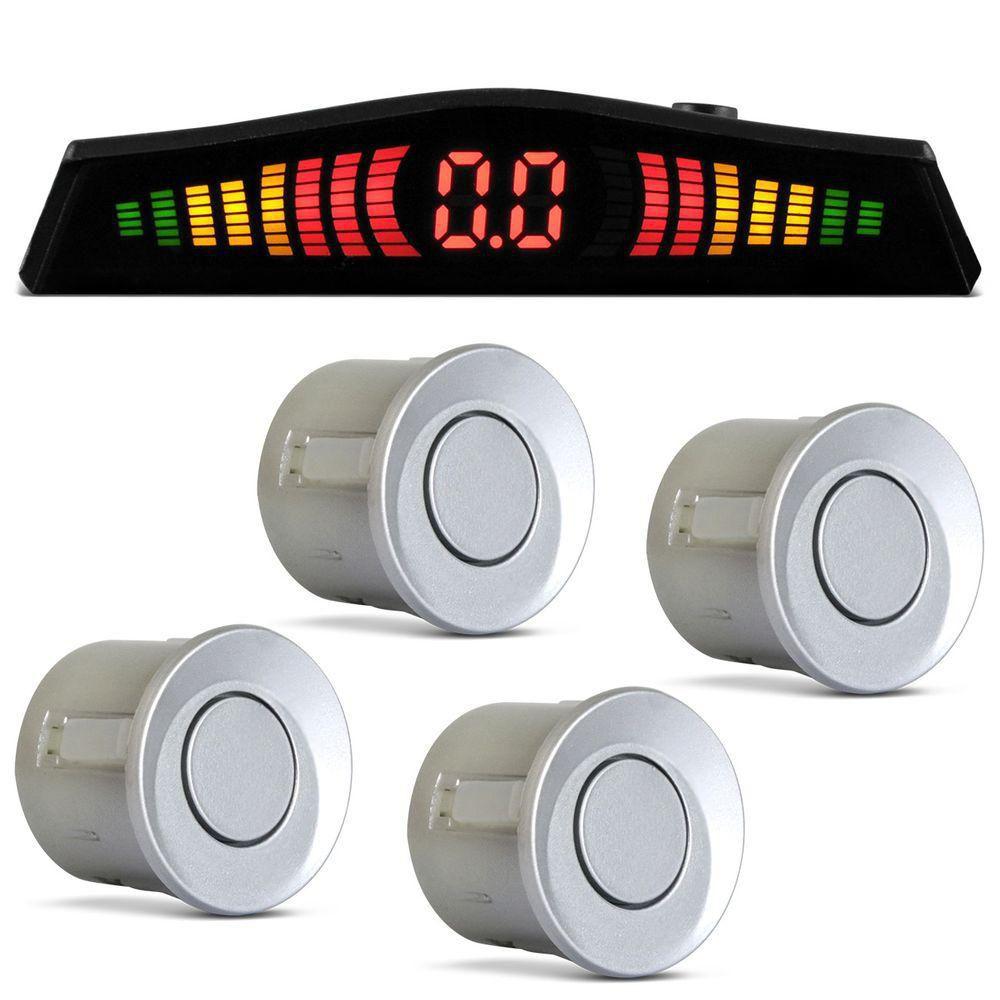 Sensor de Estacionamento 4 Pontos com Display de LED Colorido Prata Sensor de Estacionamento 4 Pontos com Display de LED Colorido Prata