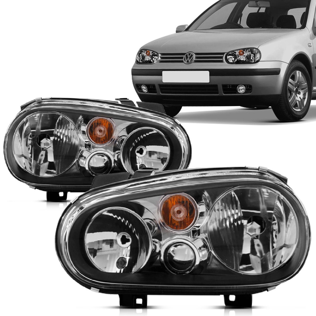 Par Farol Golf 99 2000 2001 2002 2003 Foco Duplo Sem Auxiliar Máscara Negra Par Farol Golf 99 2000 2001 2002 2003 Foco Duplo Sem Auxiliar Máscara Negra