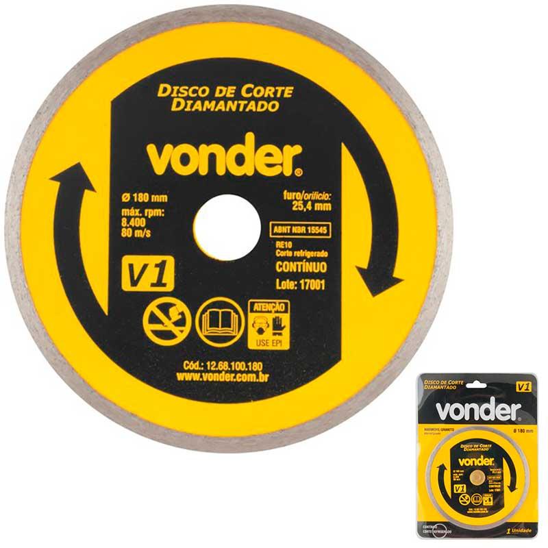 Disco de Corte Diamantado 7 POL 180 MM Furo 22 MM V1 Liso Contínuo VONDER Disco de Corte Diamantado 7 POL 180 MM Furo 22 MM V1 Liso Contínuo VONDER