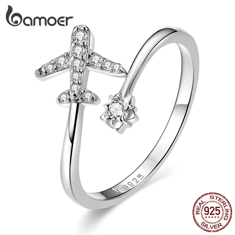 Bamoer 925 Silver Fashion Ring Anel De Prata Jóias Padrão De Viagem De Avião SCR623 Bamoer 925 Silver Fashion Ring Anel De Prata Jóias Padrão De Viagem De Avião SCR623