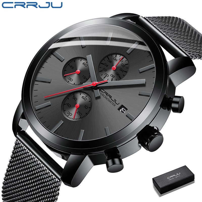 CRRJU Relógio masculino marca de luxo preto esportivo moda à prova d’água cronógrafo 2287M CRRJU Relógio masculino marca de luxo preto esportivo moda à prova d’água cronógrafo 2287M
