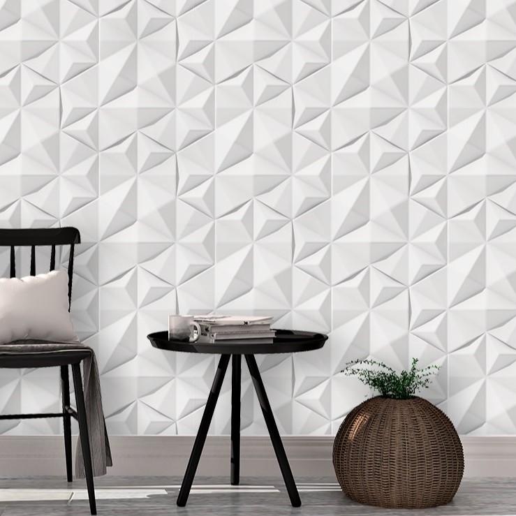 Papel de Parede geométrico Triangular Branco e tons de cinza Para Sala e Quarto 2,50 mts Papel de Parede geométrico Triangular Branco e tons de cinza Para Sala e Quarto 2,50 mts
