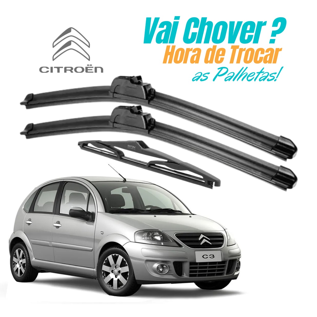 Kit 3 Palhetas Limpador Parabrisa + Traseiro Citroen C3 2002 2003 2004 2005 a 2012 Promoção Kit 3 Palhetas Limpador Parabrisa + Traseiro Citroen C3 2002 2003 2004 2005 a 2012 Promoção