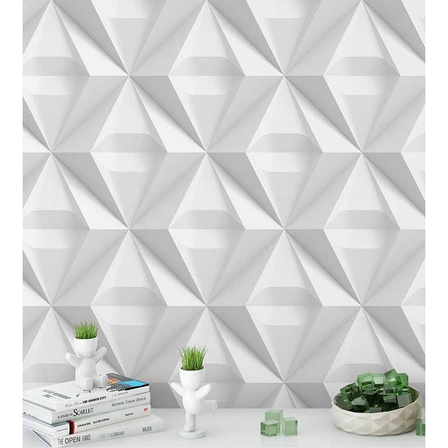 Papel de Parede 3D Triangulos em tons de branco e cinza