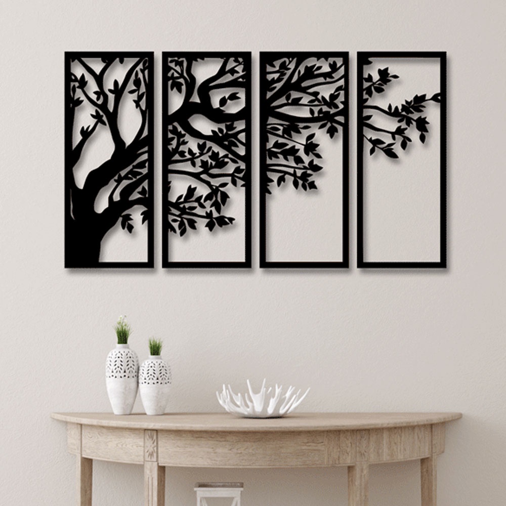 Conjunto 4 Quadros Vazados em MDF Árvore da Vida Preto Conjunto 4 Quadros Vazados em MDF Árvore da Vida Preto