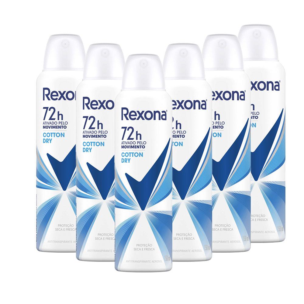 Kit 6 Desodorantes Rexona Motionsense Antitranspirante Aerossol Cotton Dry 150ml Kit 6 Desodorantes Rexona Motionsense Antitranspirante Aerossol Cotton Dry 150ml