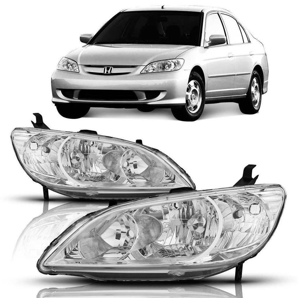 Par Farol Civic 2004 2005 2006 Foco Duplo Cromado Par Farol Civic 2004 2005 2006 Foco Duplo Cromado