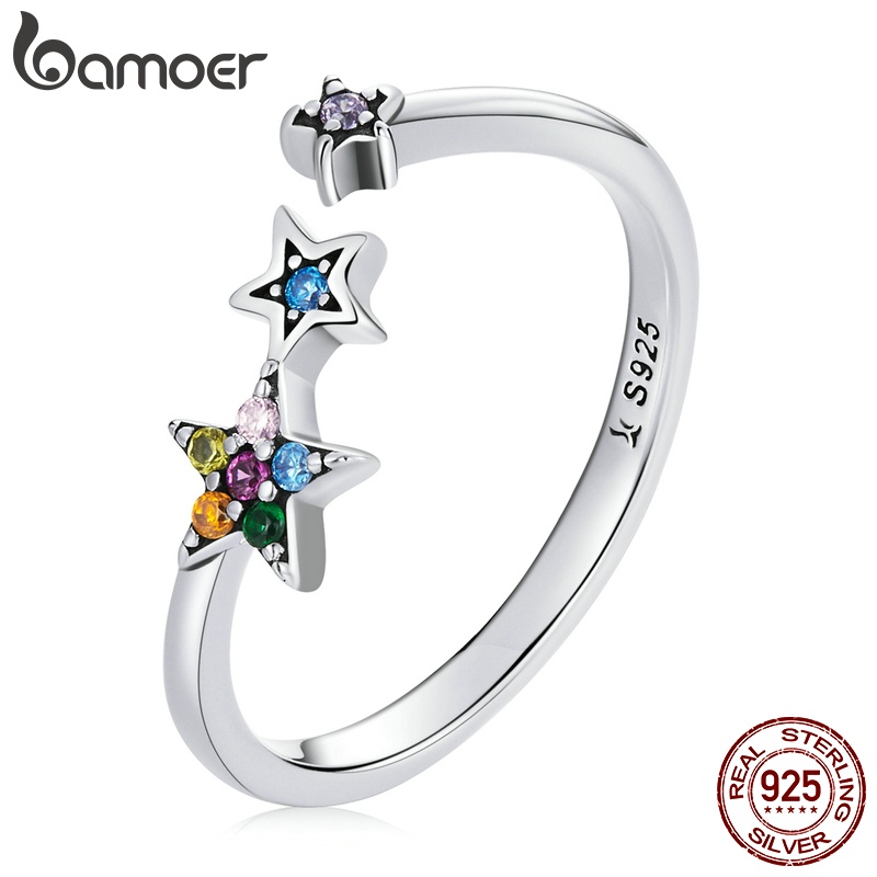 Anel Bamoer De Prata Esterlina 925 Com Formato De Estrela Brilhante SCR769 Anel Bamoer De Prata Esterlina 925 Com Formato De Estrela Brilhante SCR769