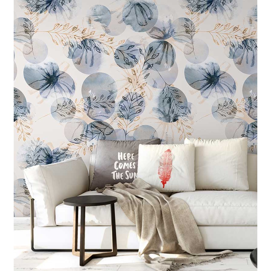 Papel de parede contemporâneo com desenhos em flores e trigos Papel de parede contemporâneo com desenhos em flores e trigos