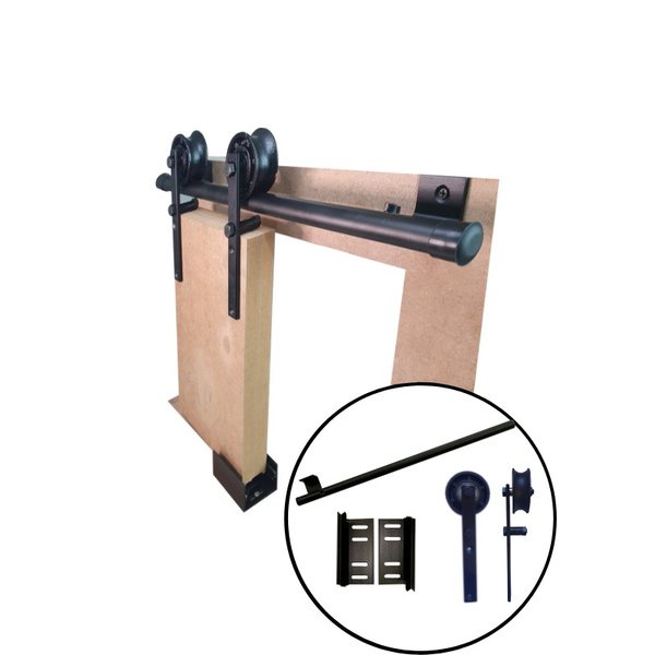 Kit p/ Porta Celeiro 2 Roldanas Aparente – Tubular 1,80 M – Preto – Al-Fer Kit p/ Porta Celeiro 2 Roldanas Aparente – Tubular 1,80 M – Preto – Al-Fer