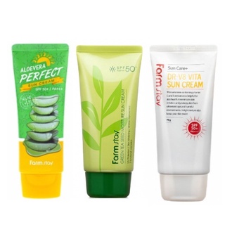 farmstay aloe vera perfect, dr-v8 vita, green tea seed moisture sun cream 70g farmstay aloe vera perfect, dr-v8 vita, green tea seed moisture sun cream 70g
