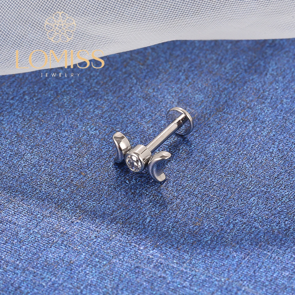Piercing CONCH Labret em Aço Cirúrgico com 2 Luas de Zircônia Lomiss piercing Piercing CONCH Labret em Aço Cirúrgico com 2 Luas de Zircônia Lomiss piercing