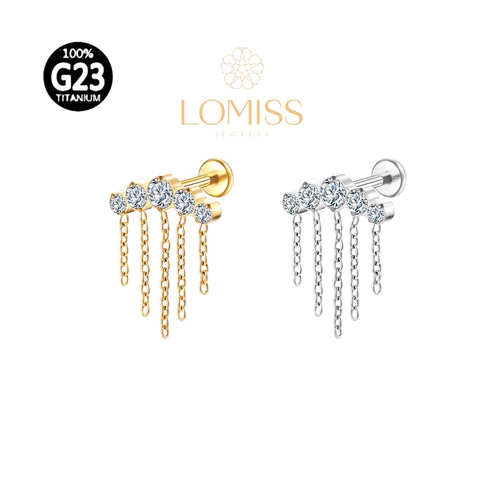 Piercing Helix Tragus Conch Boca-Medusa Labret Titânio G23 PVD Cluster Correntaria 5 Zircônias Lomiss piercing Piercing Helix Tragus Conch Boca-Medusa Labret Titânio G23 PVD Cluster Correntaria 5 Zircônias Lomiss piercing