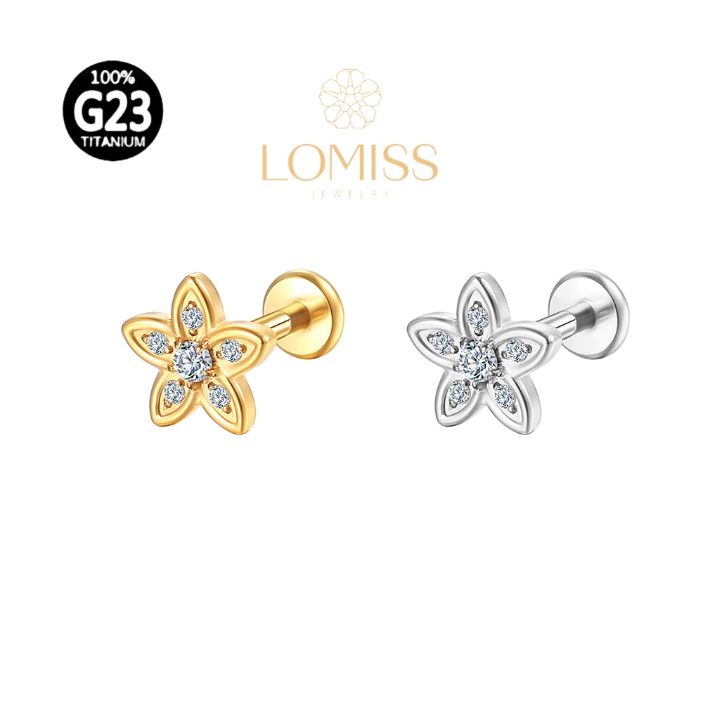 Piercing Helix Conch Labret Titânio PVD Flor Zircônia Lomiss piercing Piercing Helix Conch Labret Titânio PVD Flor Zircônia Lomiss piercing