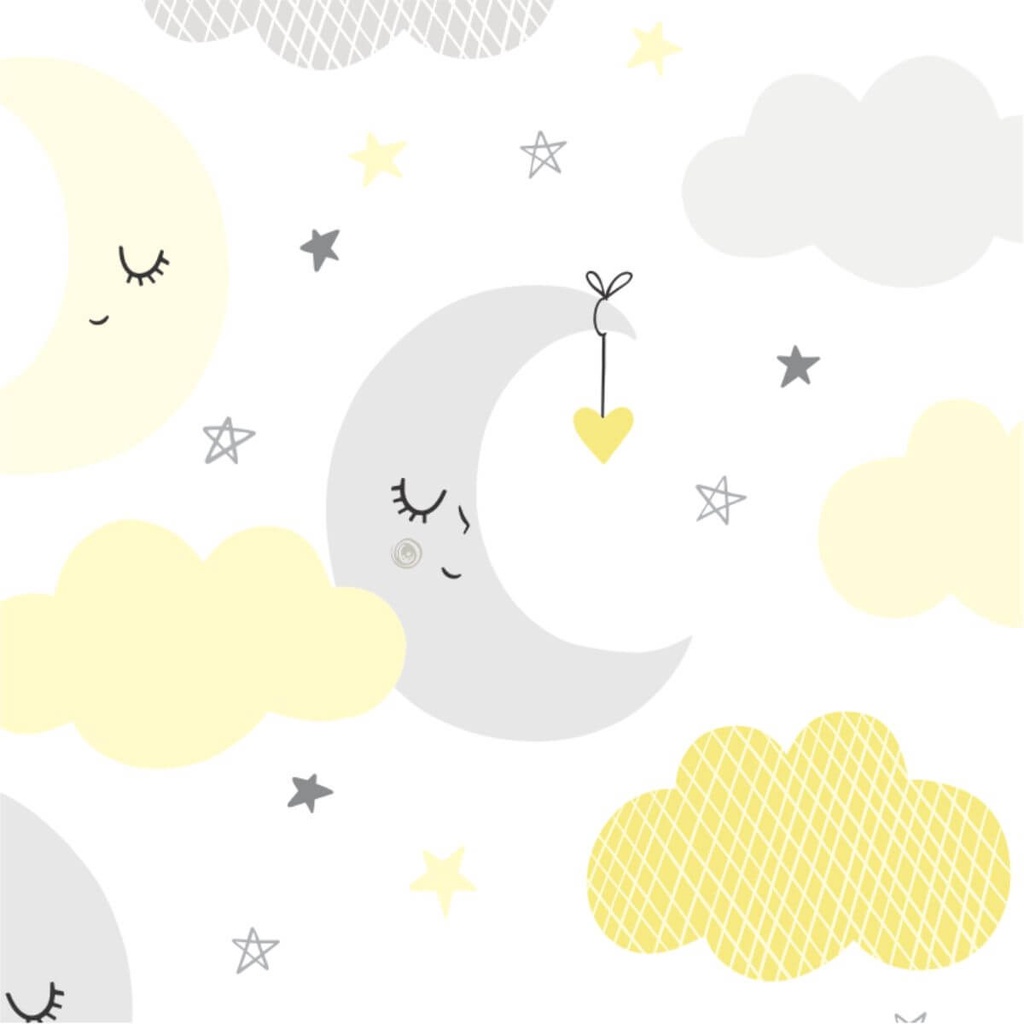 Papel de Parede Baby Nuvens e Lua Cinza e Amarelo Papel de Parede Baby Nuvens e Lua Cinza e Amarelo