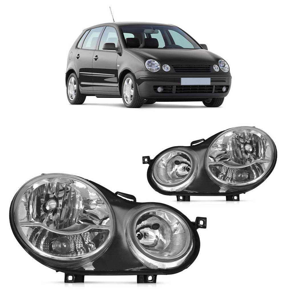 Par Farol Dianteiro Polo Hatch 2003 2004 2005 2006 Máscara Cromada Par Farol Dianteiro Polo Hatch 2003 2004 2005 2006 Máscara Cromada