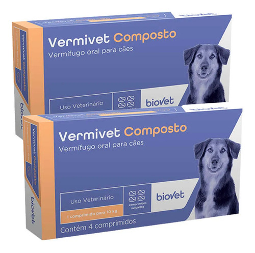 Kit 2 Vermivet Composto Biovet Vermífugo para Cães – 4 Comprimidos Kit 2 Vermivet Composto Biovet Vermífugo para Cães – 4 Comprimidos